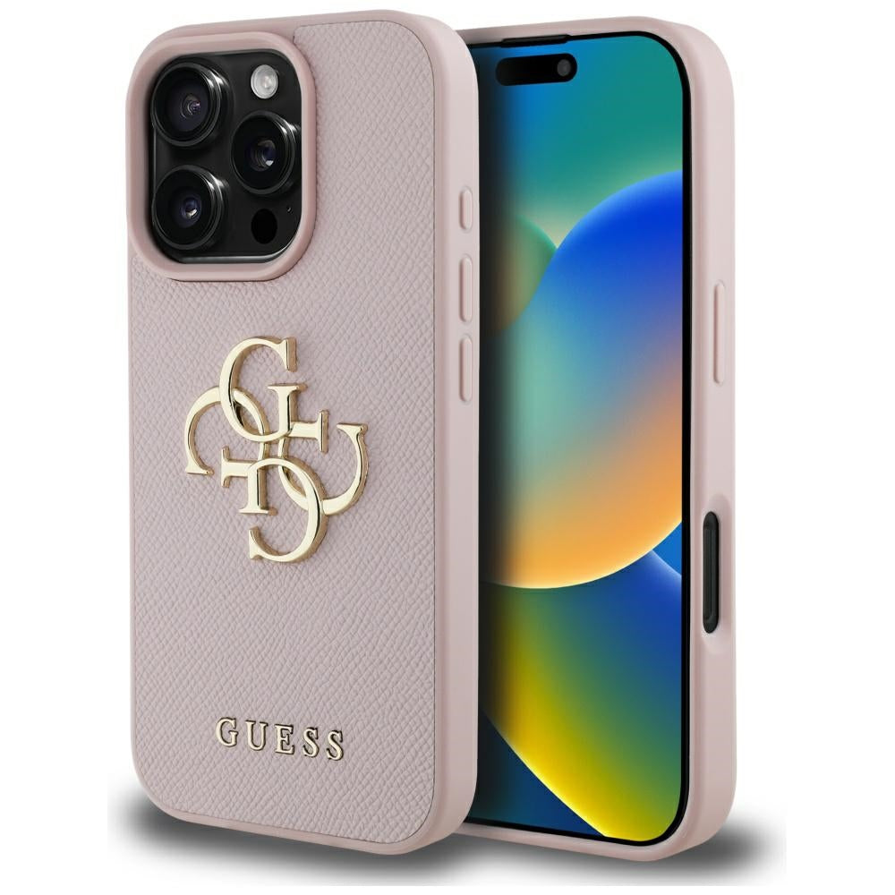 Futrola za Apple iPhone 16 Pro Max, Guess, Grained Big 4G Logo Small Classic Logo, Roza