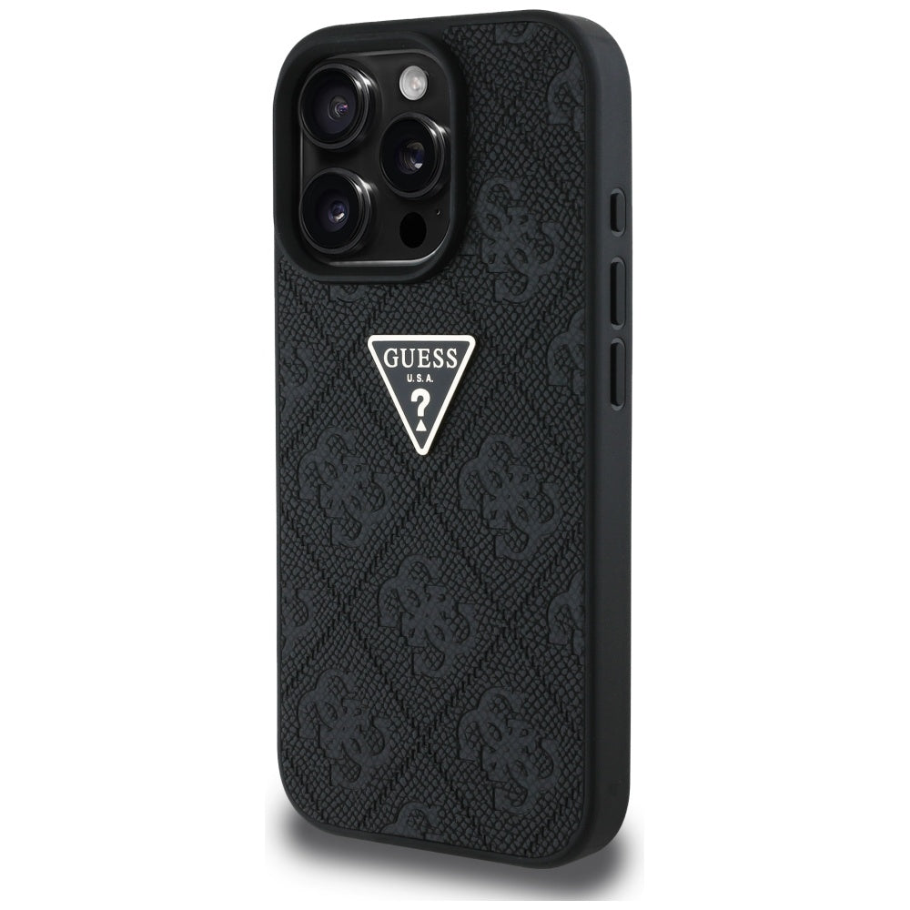 Futrola za Apple iPhone 16 Pro Max, Guess, Hot Stamp 4G Pattern Triangle Logo, Crna