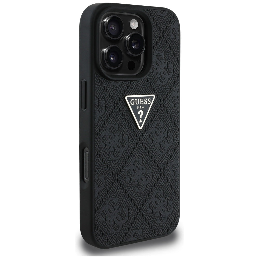 Futrola za Apple iPhone 16 Pro Max, Guess, Hot Stamp 4G Pattern Triangle Logo, Crna