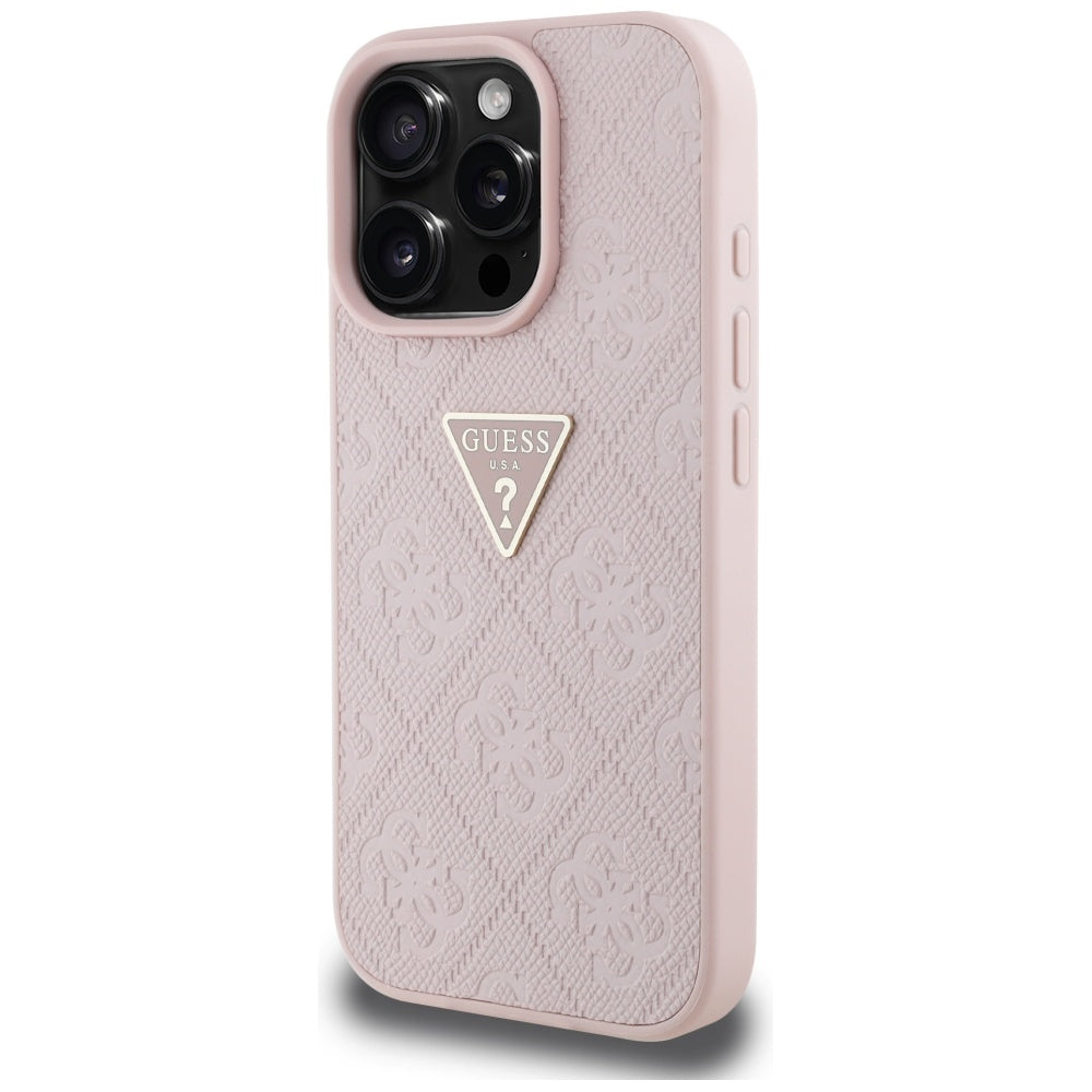 Futrola za Apple iPhone 16 Pro Max, Guess, Hot Stamp 4G Pattern Triangle Logo, Roza