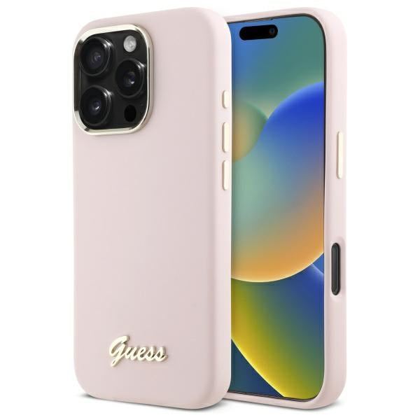 Futrola za Apple iPhone 16 Pro Max, Guess, Script Metal Logo & Frame, Svijetlo roza