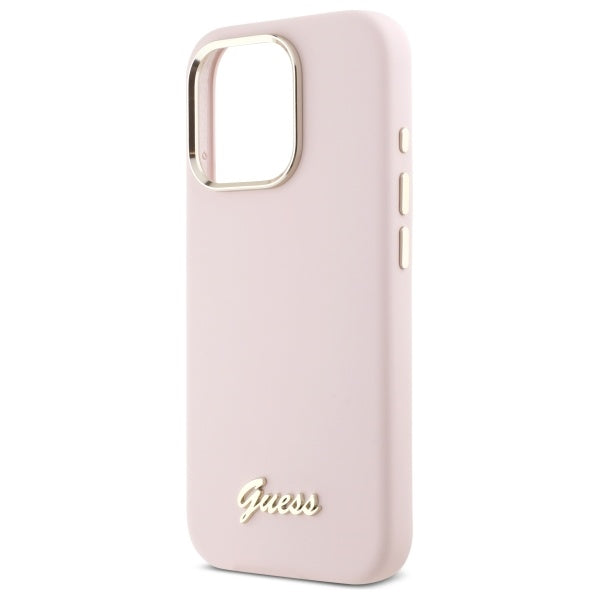 Futrola za Apple iPhone 16 Pro Max, Guess, Script Metal Logo & Frame, Svijetlo roza