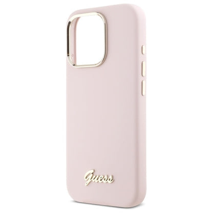Futrola za Apple iPhone 16 Pro Max, Guess, Script Metal Logo & Frame, Svijetlo roza