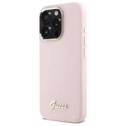 Futrola za Apple iPhone 16 Pro Max, Guess, Script Metal Logo & Frame, Svijetlo roza