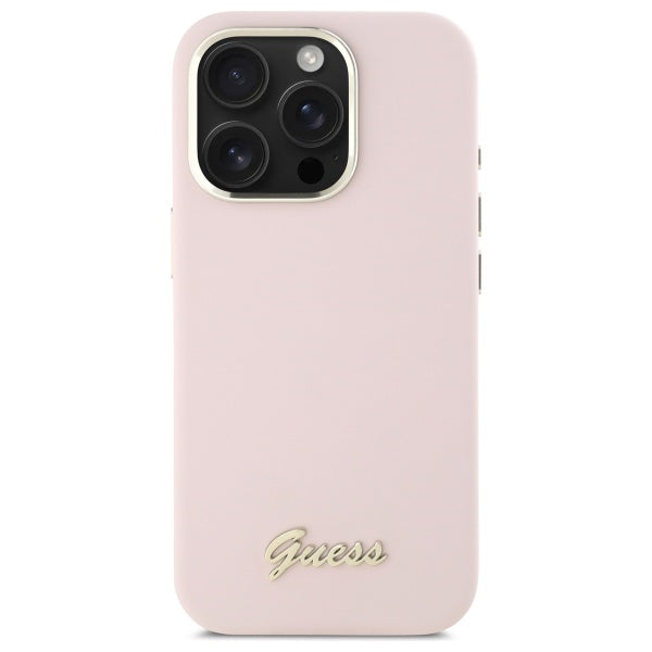 Futrola za Apple iPhone 16 Pro Max, Guess, Script Metal Logo & Frame, Svijetlo roza