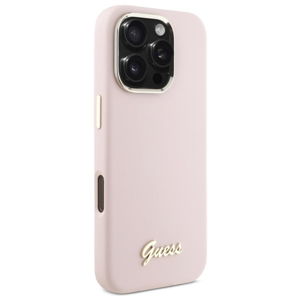 Futrola za Apple iPhone 16 Pro Max, Guess, Script Metal Logo & Frame, Svijetlo roza