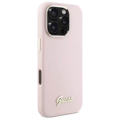 Futrola za Apple iPhone 16 Pro Max, Guess, Script Metal Logo & Frame, Svijetlo roza
