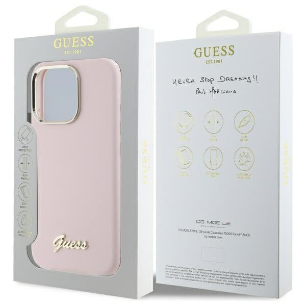 Futrola za Apple iPhone 16 Pro Max, Guess, Script Metal Logo & Frame, Svijetlo roza