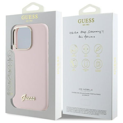 Futrola za Apple iPhone 16 Pro Max, Guess, Script Metal Logo & Frame, Svijetlo roza