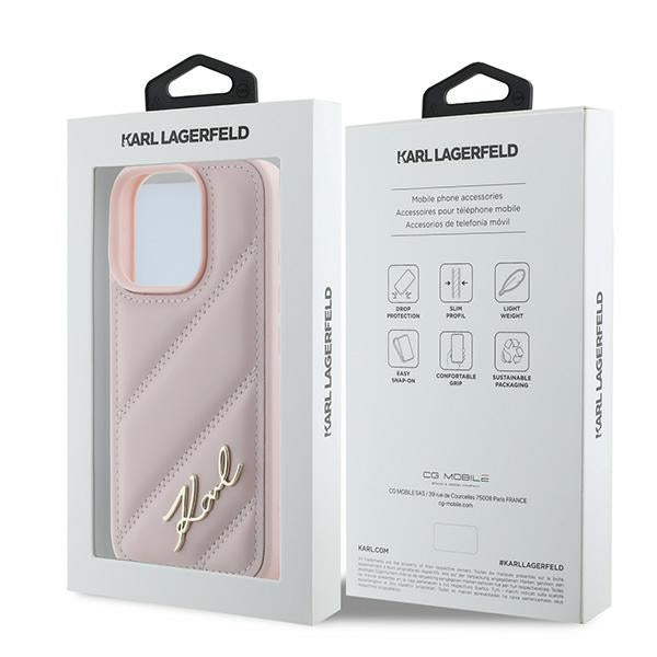 Futrola za Apple iPhone 16 Pro Max, Karl Lagerfeld, Diagonal Quilted Script, Roza