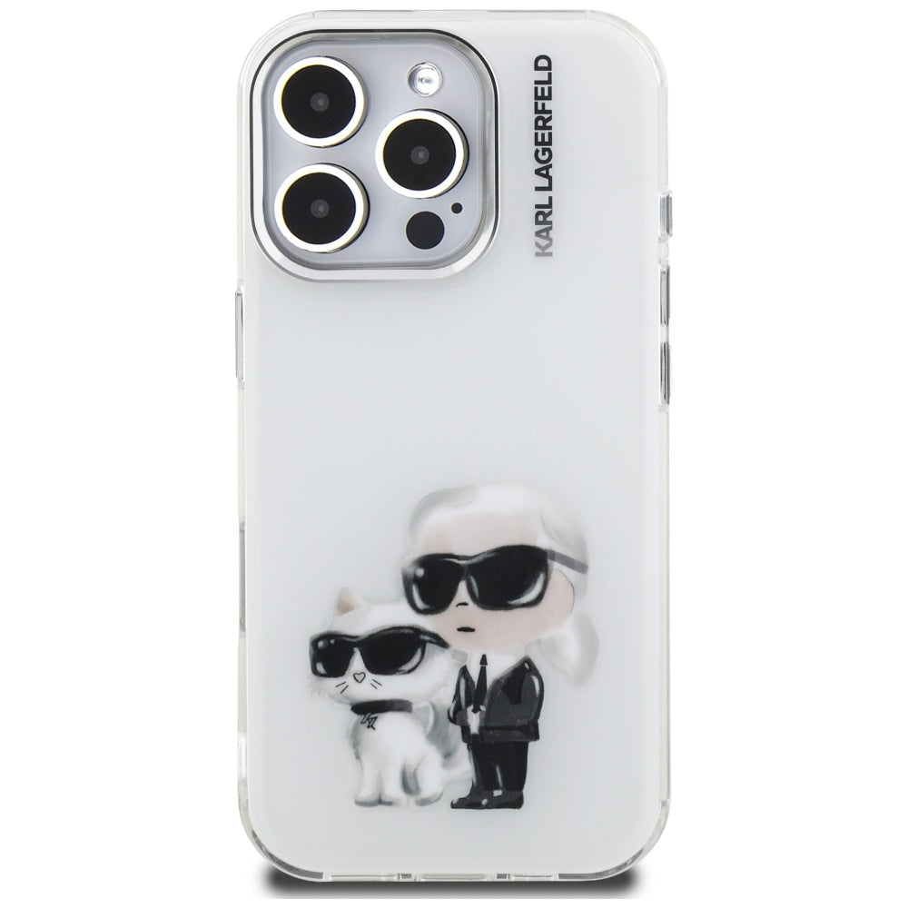 Futrola za Apple iPhone 16 Pro Max, Karl Lagerfeld, IML Aquarelle Logo Karl & Choupette, Bijela