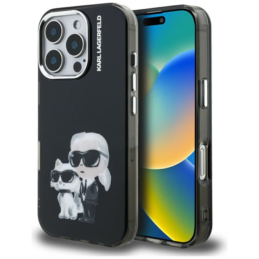 Futrola za Apple iPhone 16 Pro Max, Karl Lagerfeld, IML Aquarelle Logo Karl & Choupette, Crna