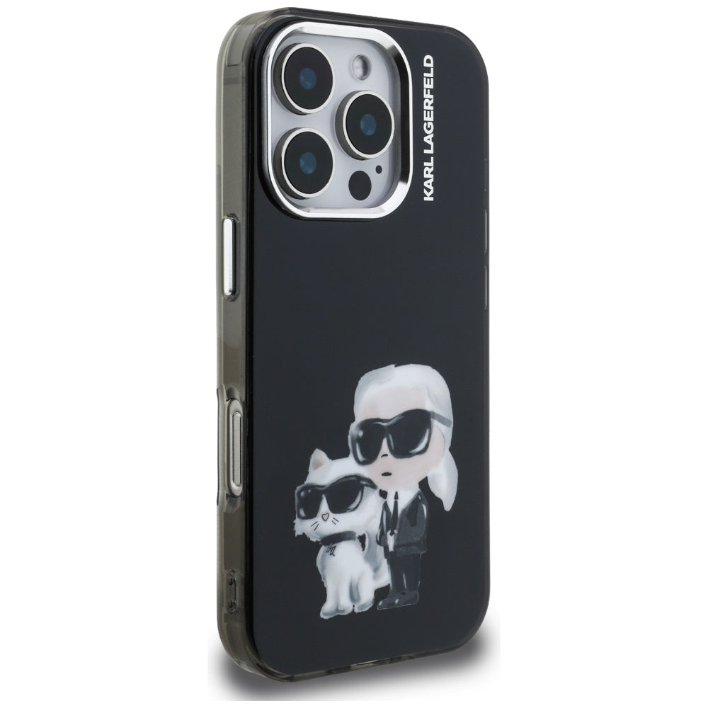 Futrola za Apple iPhone 16 Pro Max, Karl Lagerfeld, IML Aquarelle Logo Karl & Choupette, Crna