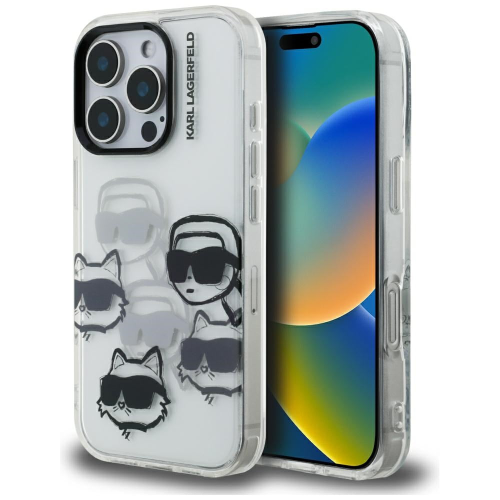 Maska za Apple iPhone 16 Pro Max, Karl Lagerfeld, IML Luxury Multi Head Pattern, Prozirna