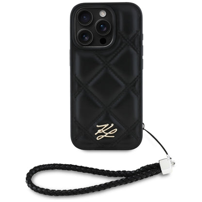 Futrola za Apple iPhone 16 Pro Max, Karl Lagerfeld, Quilted Initial Logo & Chain Strap, Crna