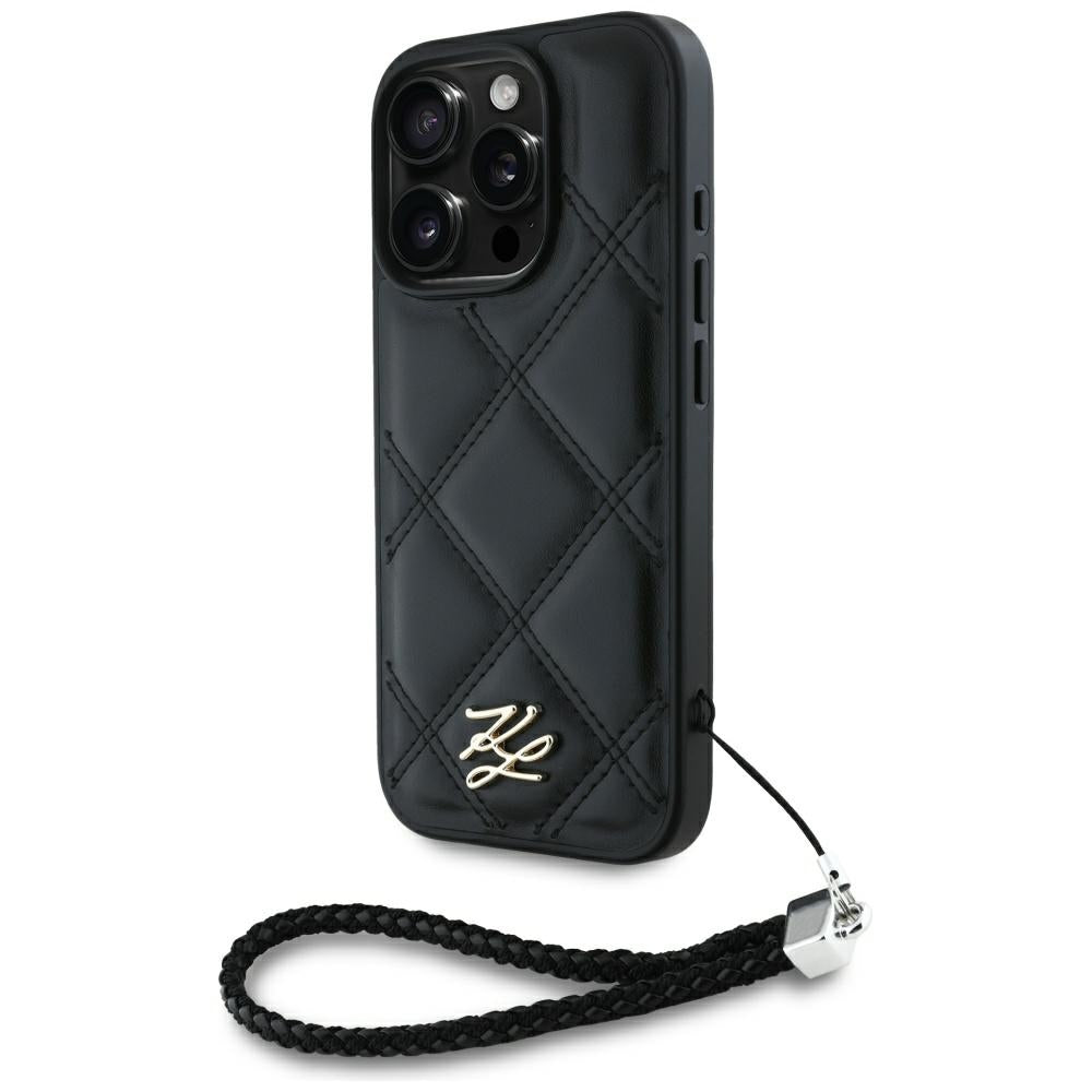 Futrola za Apple iPhone 16 Pro Max, Karl Lagerfeld, Quilted Initial Logo & Chain Strap, Crna