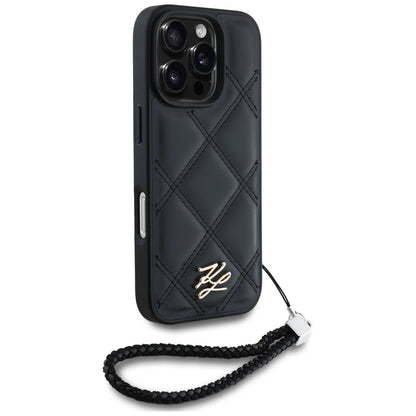 Futrola za Apple iPhone 16 Pro Max, Karl Lagerfeld, Quilted Initial Logo & Chain Strap, Crna
