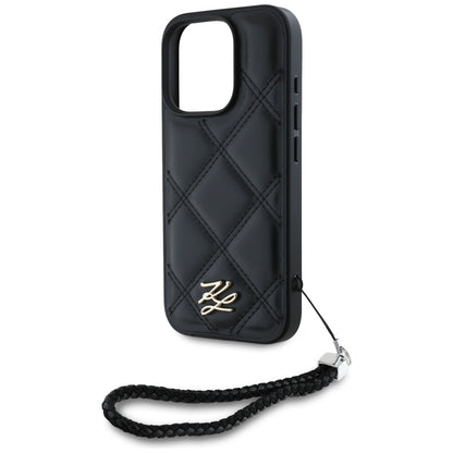 Futrola za Apple iPhone 16 Pro Max, Karl Lagerfeld, Quilted Initial Logo & Chain Strap, Crna