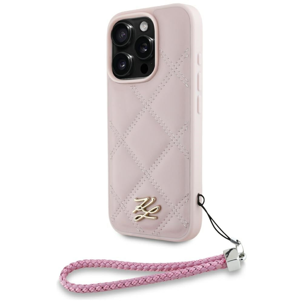 Futrola za Apple iPhone 16 Pro Max, Karl Lagerfeld, Quilted Initial Logo & Chain Strap, Roza