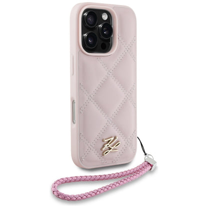Futrola za Apple iPhone 16 Pro Max, Karl Lagerfeld, Quilted Initial Logo & Chain Strap, Roza