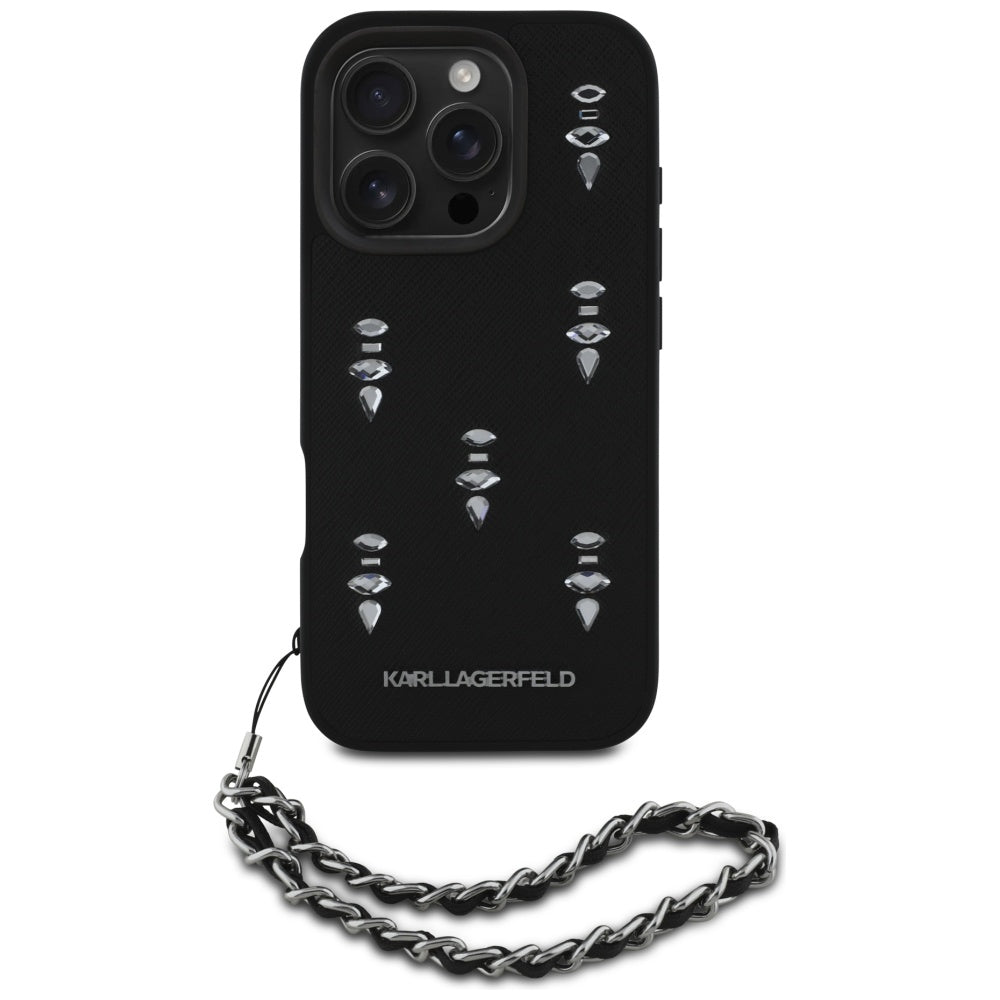 Futrola za Apple iPhone 16 Pro Max, Karl Lagerfeld, Saffiano Crystals & Charm, Crna