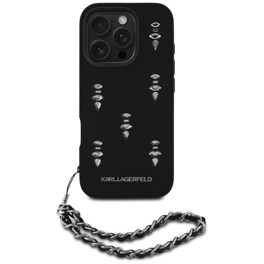 Futrola za Apple iPhone 16 Pro Max, Karl Lagerfeld, Saffiano Crystals & Charm, Crna