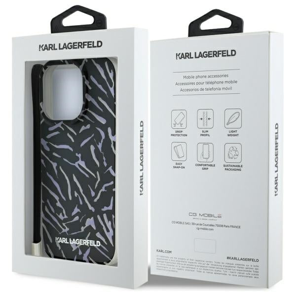 Futrola za Apple iPhone 16 Pro Max, Karl Lagerfeld, Zebra with Cord Strap, Ljubičasta