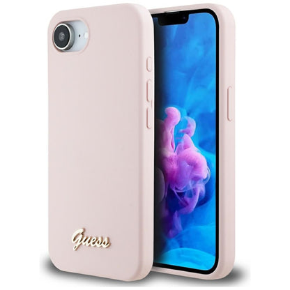 Futrola za Apple iPhone 16e, Guess, Script Metal Logo, Roza