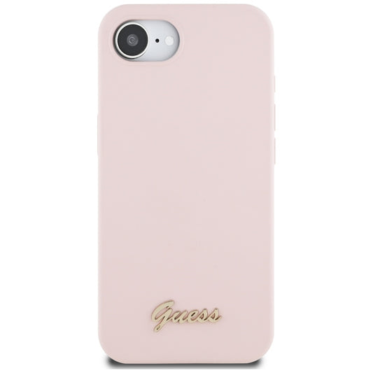 Futrola za Apple iPhone 16e, Guess, Script Metal Logo, Roza
