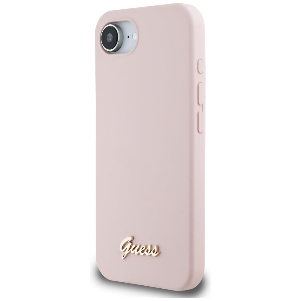 Futrola za Apple iPhone 16e, Guess, Script Metal Logo, Roza