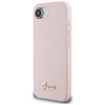 Futrola za Apple iPhone 16e, Guess, Script Metal Logo, Roza