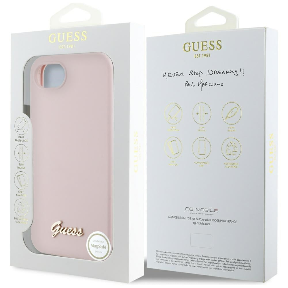 Futrola za Apple iPhone 16e, Guess, Script Metal Logo, Roza