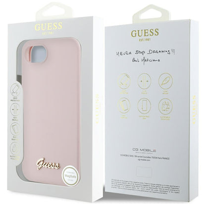 Futrola za Apple iPhone 16e, Guess, Script Metal Logo, Roza