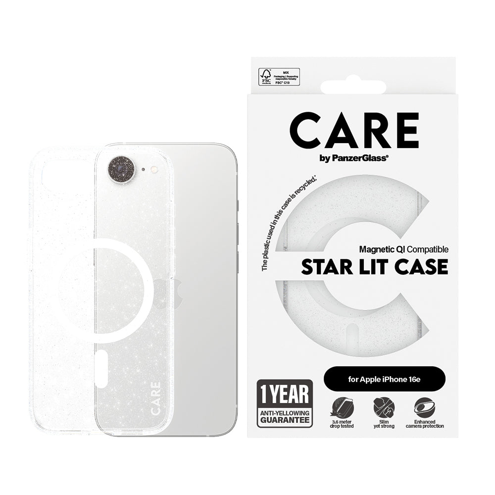 Futrola za Apple iPhone 16e, PanzerGlass, Care Urban Combat Star Lit, Bijela Prozirna