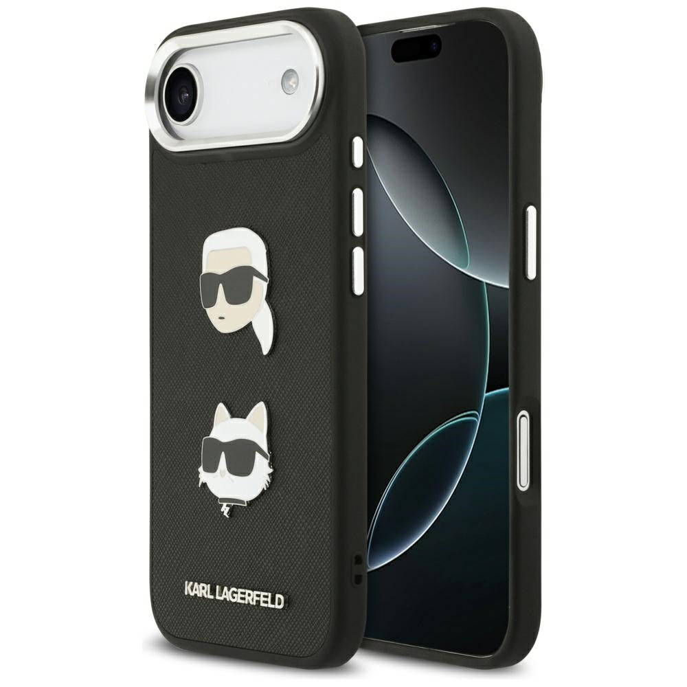 Futrola za Apple iPhone 17 Air, Karl Lagerfeld, Grained Karl & Choupette's Heads Pins and Logo, Crna