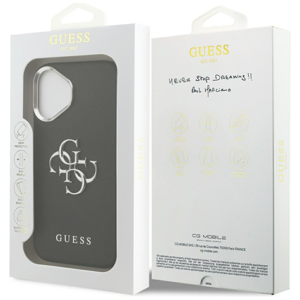 Futrola za Apple iPhone 17, Guess, 4G Grained Big and Classic Logo, Crno Srebrna