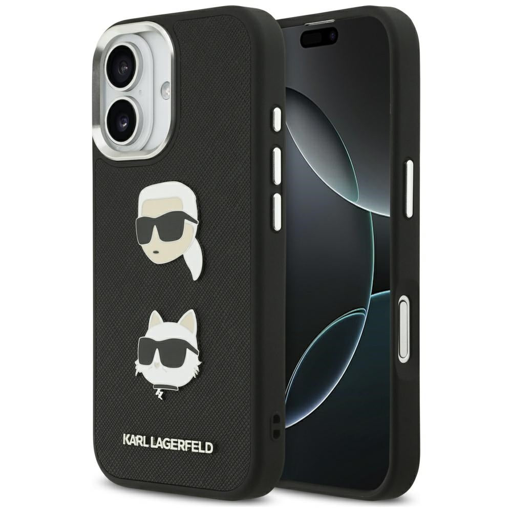 Futrola za Apple iPhone 17, Karl Lagerfeld, Grained Karl & Choupette's Heads Pins and Logo, Crna
