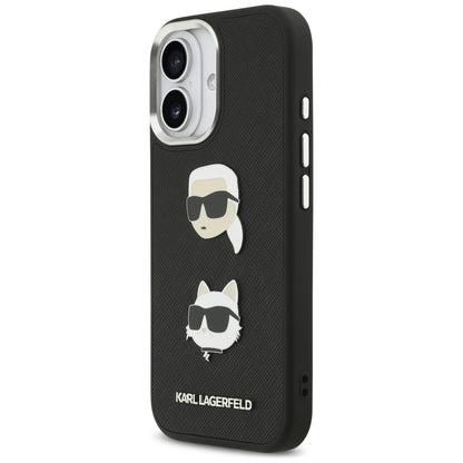 Futrola za Apple iPhone 17, Karl Lagerfeld, Grained Karl & Choupette's Heads Pins and Logo, Crna