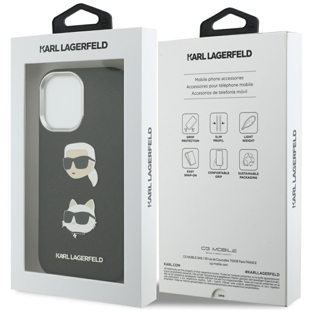 Futrola za Apple iPhone 17, Karl Lagerfeld, Grained Karl & Choupette's Heads Pins and Logo, Crna
