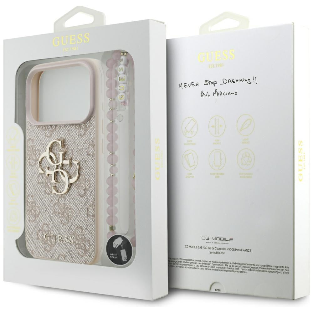 Futrola za Apple iPhone 17 Pro, Guess, 4G Classic Logo with Strap, Roza