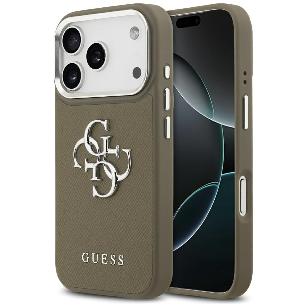Futrola za Apple iPhone 17 Pro, Guess, 4G Grained Big And Classic Logo, Smeđe Srebrna