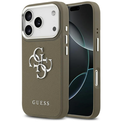 Futrola za Apple iPhone 17 Pro, Guess, 4G Grained Big And Classic Logo, Smeđe Srebrna