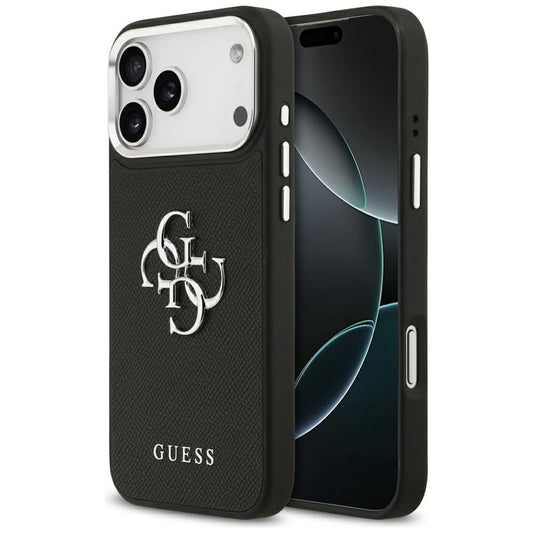 Futrola za Apple iPhone 17 Pro, Guess, 4G Grained Big and Classic Logo, Crno Srebrna