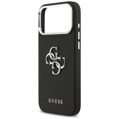 Futrola za Apple iPhone 17 Pro, Guess, 4G Grained Big and Classic Logo, Crno Srebrna