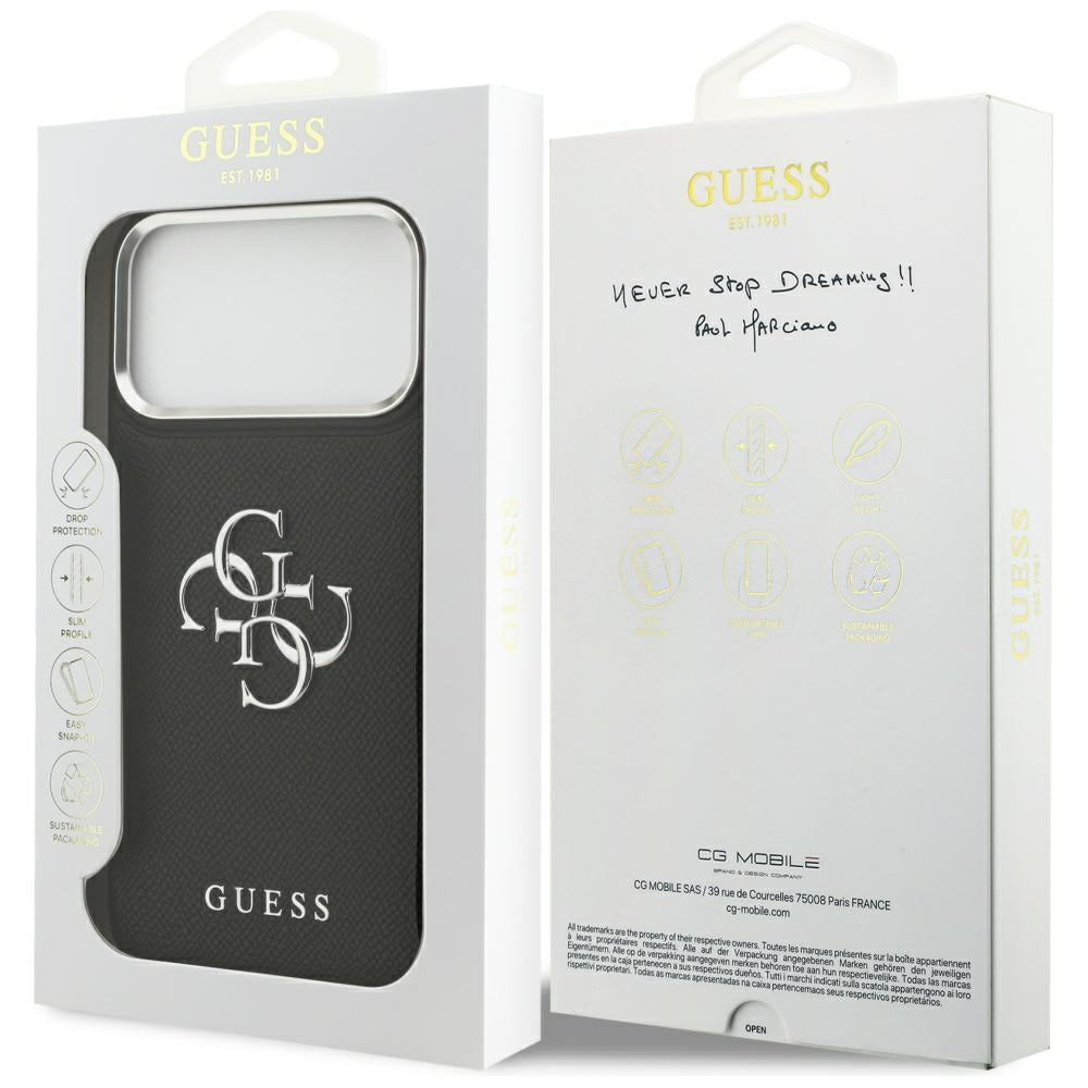 Futrola za Apple iPhone 17 Pro, Guess, 4G Grained Big and Classic Logo, Crno Srebrna