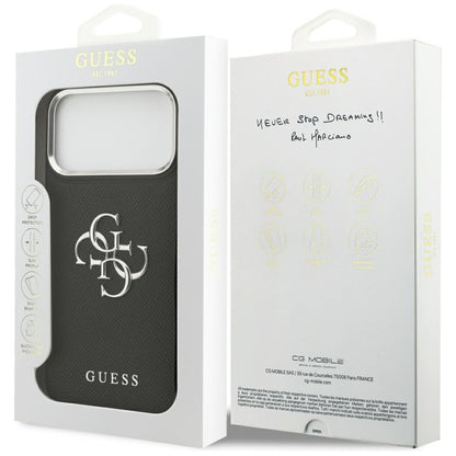 Futrola za Apple iPhone 17 Pro, Guess, 4G Grained Big and Classic Logo, Crno Srebrna