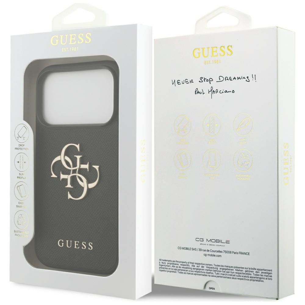 Futrola za Apple iPhone 17 Pro, Guess, 4G Grained Big and Classic Logo, Crna