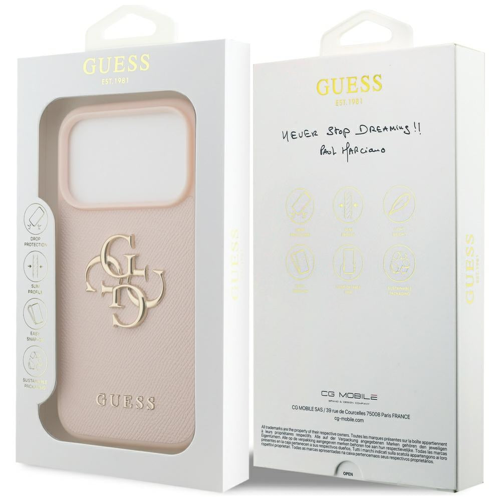 Futrola za Apple iPhone 17 Pro, Guess, 4G Grained Big and Classic Logo, Roza