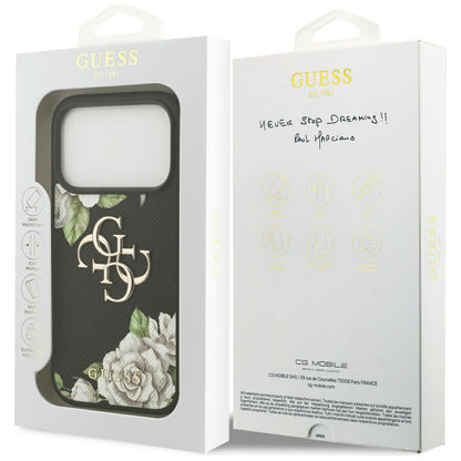 Futrola za Apple iPhone 17 Pro, Guess, 4G Grained Roses Big Logo, Crna