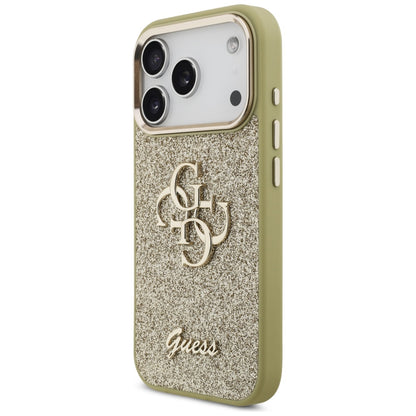 Futrola za Apple iPhone 17 Pro, Guess, Fixed Glitter Big 4G Metal Frame, Zlatna